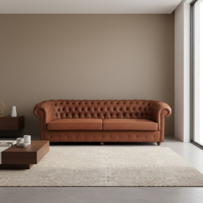 Brong Chesterfield Dräisëtzer 3er Wunnzëmmer Couch Modern Sofasen