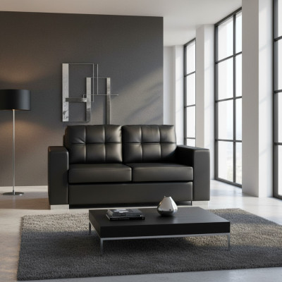 Schwaarze Wohnzimmer 2-Sëtzer Luxus Lieder Relax Couch Modernen Design