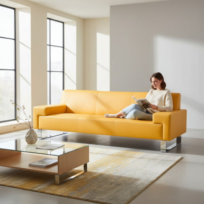 Orange 3-Sëtzer Polstersofa Lieder Canapé Dräisëtzer Stuff Sofa