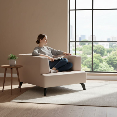 Luxus beige Liederfotel Polster Lounge Einsëtzer Relax Clubsessel Stil