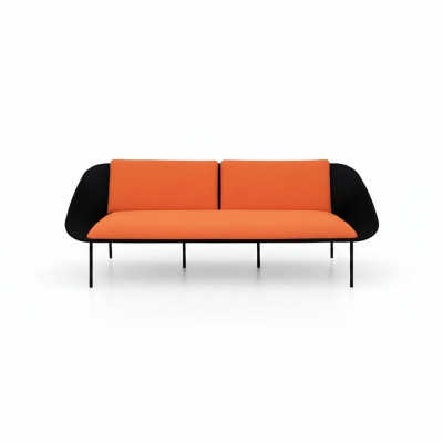 Schwaarz-Oranger Dräisëtzer Luxus 3-Sëtzer Polster Couch Textil 3-er Neien