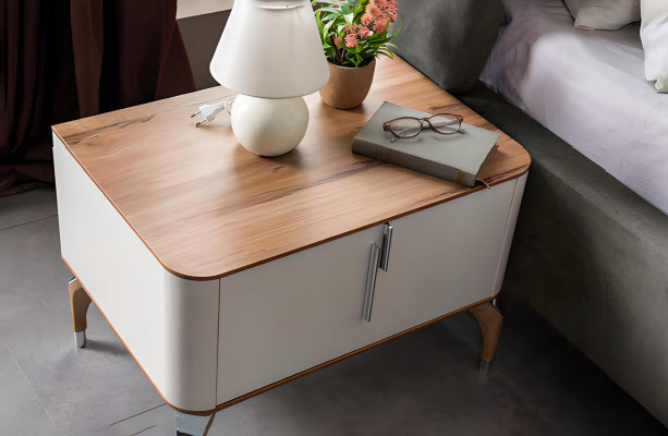 Schlofzëmmer luxuriéise Nuetsdësch Bäistelltdësch Design Modern Neit Wäiss Holz