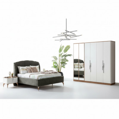Schlofzëmmer Set Luxus Komplett Bett 2x Nuetsdësch Kleederschaf 4-Teileg Nei