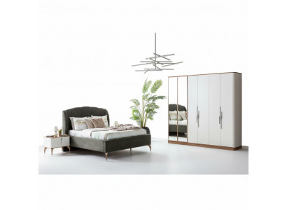 Schlofzëmmer Set Luxus Komplett Bett 2x Nuetsdësch Kleederschaf 4-Teileg Nei