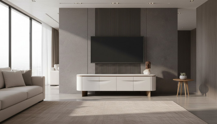 TV-Stänner stilvoll RTV Lowboard Wunnwand Säitenschaf Wäiss Holz Modern Design