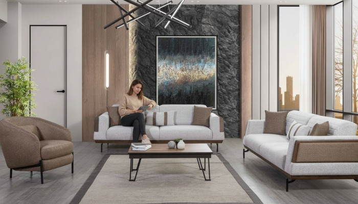 Gro-brong Sofa-Garnitur 3+3+1 Sëtzer Wunnzëmmer Set + Luxus Couchtisch