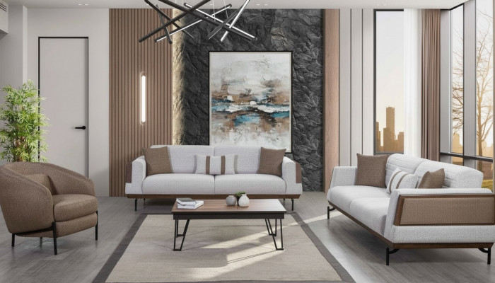 Gro-brong Sofa-Garnitur 3+3+1 Sëtzer Wunnzëmmer Set + Luxus Couchtisch