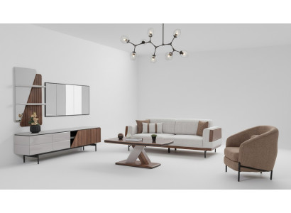 Modern Living-Zimmer Set 3-Sëtzer Dësch fir d'Zëmmer TV-Stänner Mauerregal 5 Deeler