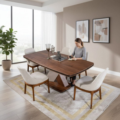 Braun-Gro Esszëmmer Garnitur Luxus Iessdësch 4x Still Iessgrupp Set