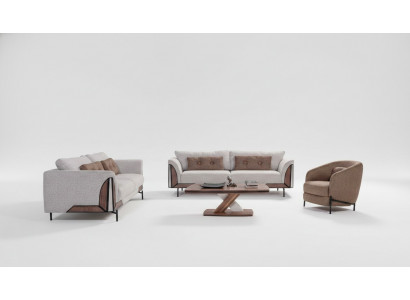 Braun-Gro Sofasangarnitur 3+3+1, Dësch, Komplett Wunnt Zëmmer Set