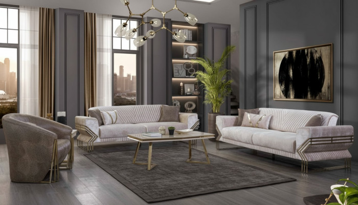 Designer Sofagarnitur 3+3+1 Sëtzer Modern Komplett Couchgarnitur Nei