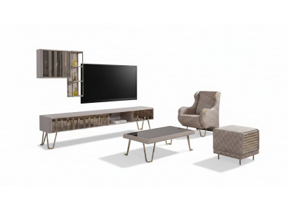 TV-Stänner RTV Wandregaler Couchtisch Beige Metall Modern Wunnzëmmer Set 3tlg