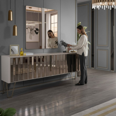Luxus Säitendësch mat Spigel stilvoll Beige Kommode Modern Miwweldesign Set Nei