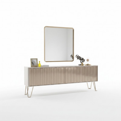 Luxus Säitendësch mat Spigel stilvoll Beige Kommode Modern Miwweldesign Set Nei