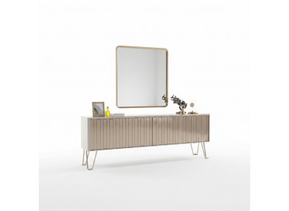 Luxus Säitendësch mat Spigel stilvoll Beige Kommode Modern Miwweldesign Set Nei