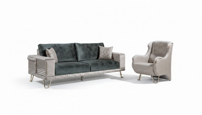Sofagarnitur 3+1 Sëtzer + Couchdësch Modern Niewendësch Textil Komplett Beige