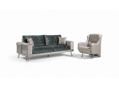 Sofagarnitur 3+1 Sëtzer + Couchdësch Modern Niewendësch Textil Komplett Beige
