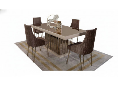 Luxus Iesszëmmer Set Dëscht mat 4x Still Metall Still Textil Iessgrupp Garnitur