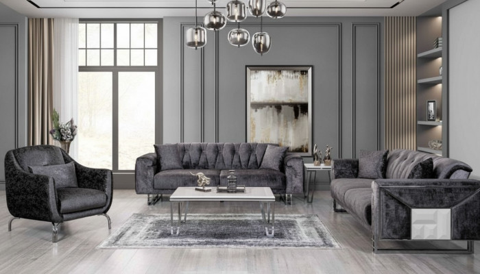 Sofagarnitur 3+3+1 Sëtzer Couchtisch Niewentisch Modern Schwaarz Komplett nei