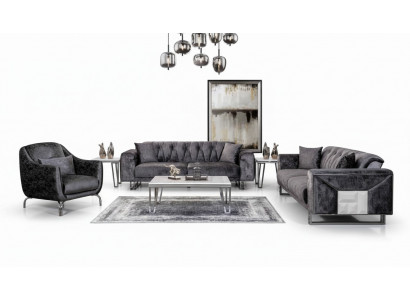 Sofagarnitur 3+3+1 Sëtzer Couchtisch Niewentisch Modern Schwaarz Komplett nei