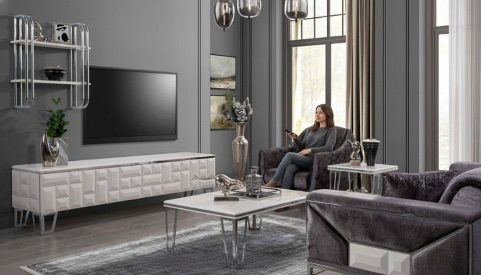 Wunnwand TV Wand Holz Modern Stil Regal Wunnzëmmer Miwwelen Schaf RTV TV Stänner
