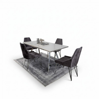 Komplett Set Iessdësch 4x Still Iesszëmmer Set Iess Grupp Metall Dësch nei