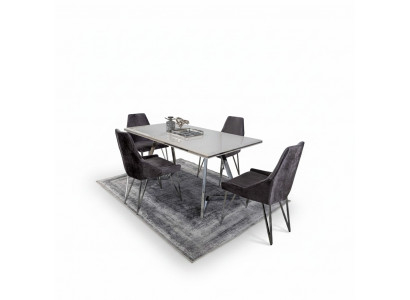 Komplett Set Iessdësch 4x Still Iesszëmmer Set Iess Grupp Metall Dësch nei