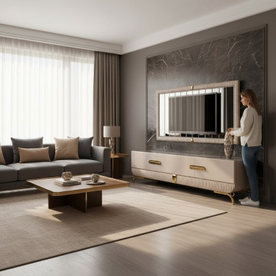Wunnengsmaueren Mauer Holz Modern Stil Regal Stuff Miwwelen Schaf RTV mat TV Kader