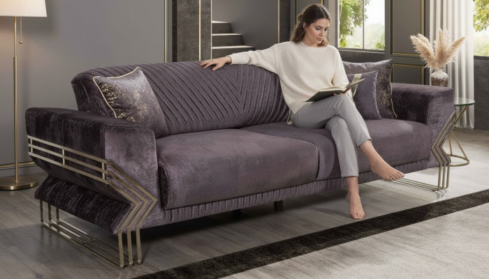 Modern lila Dräsëtzer Designer Couch Polstersofa Wunnzëmmer 3-Sëtzer