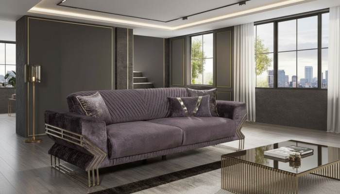 Modern lila Dräsëtzer Designer Couch Polstersofa Wunnzëmmer 3-Sëtzer