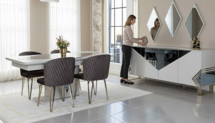 Luxuriéis Iesszëmmer Garnitur Designer Iessdësch x4 Still Kommode Spigel