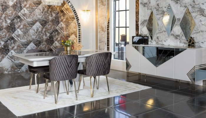 Luxuriéis Iesszëmmer Garnitur Designer Iessdësch x4 Still Kommode Spigel