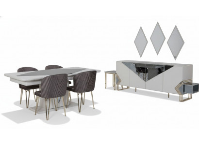 Luxuriéis Iesszëmmer Garnitur Designer Iessdësch x4 Still Kommode Spigel