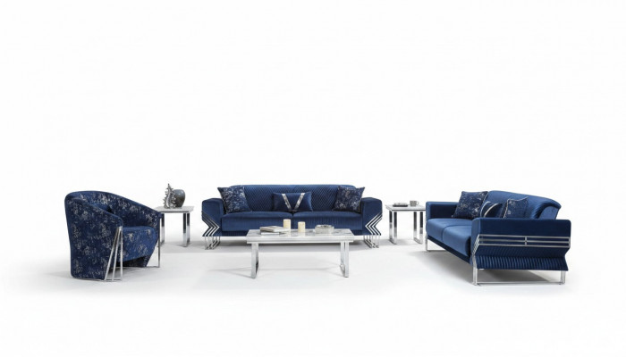 Wunnzëmmer Blo Sofa-Set Designer Dräisëtzer Fauteuil Kaffisdësch