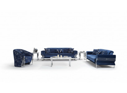 Wunnzëmmer Blo Sofa-Set Designer Dräisëtzer Fauteuil Kaffisdësch