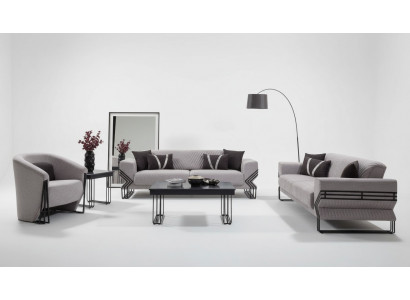 Hellgrou Sofa Garnitur Modern x2 Polstersofa Designer Fotel Tischen