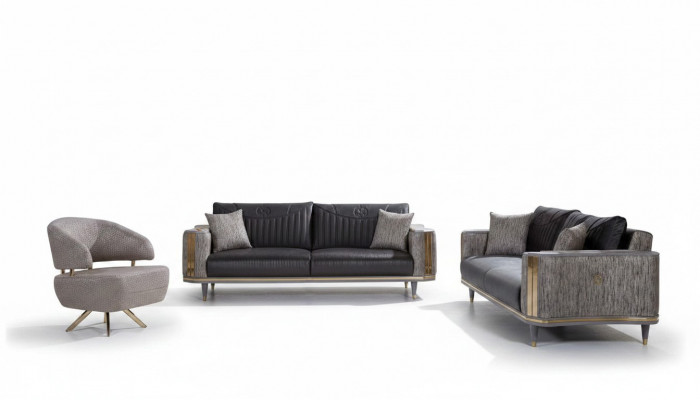 Grau Wunnzëmmer Garnitur Designer Canapéen Luxus Couchtisch Bäistelltisch