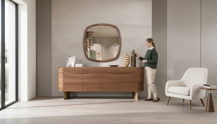 Modern Braun Kommode 4-dierescht Sideboard Designer Anrichte Spigel
