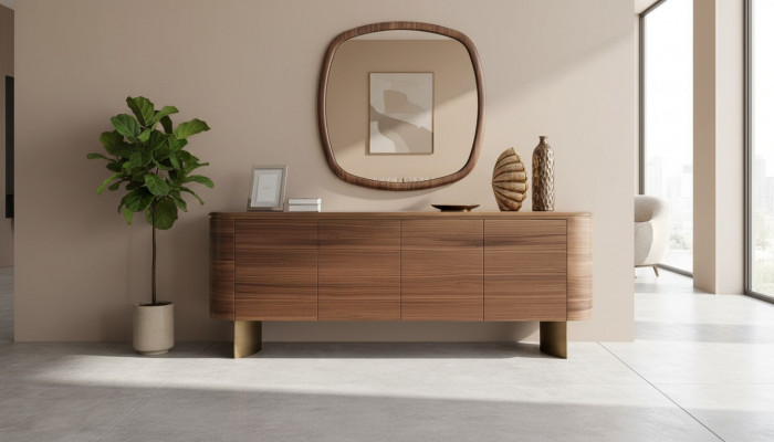 Modern Braun Kommode 4-dierescht Sideboard Designer Anrichte Spigel