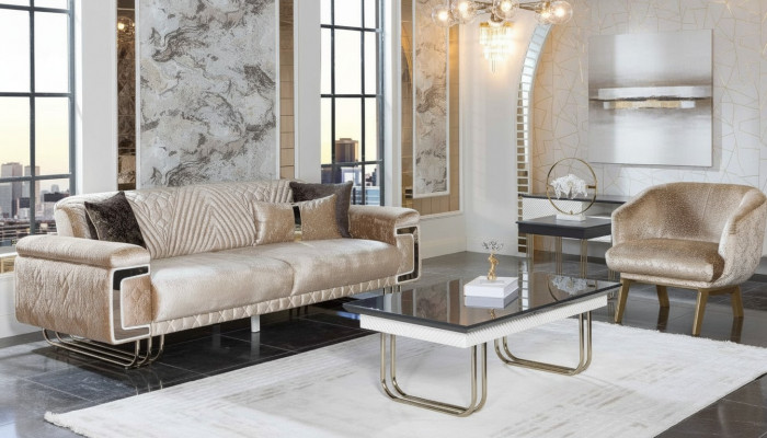 Wunnzëmmer Modern Couch Garnitur Dräisëtzer Polstersëtzfauteuil Couchdësch