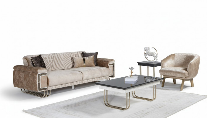 Wunnzëmmer Modern Couch Garnitur Dräisëtzer Polstersëtzfauteuil Couchdësch