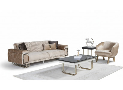 Wunnzëmmer Modern Couch Garnitur Dräisëtzer Polstersëtzfauteuil Couchdësch