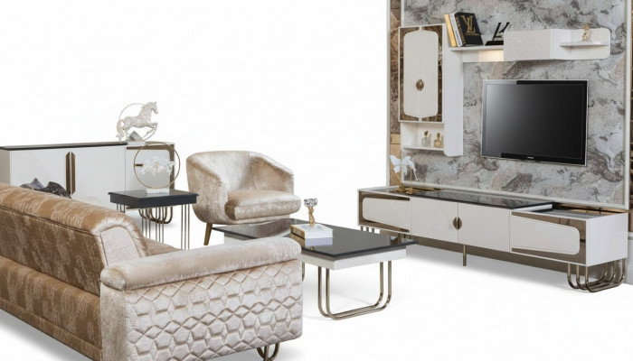 Exklusiven Edelstahl TV-Schräin Designer Mauerregal Luxus Wunnzëmmer Set