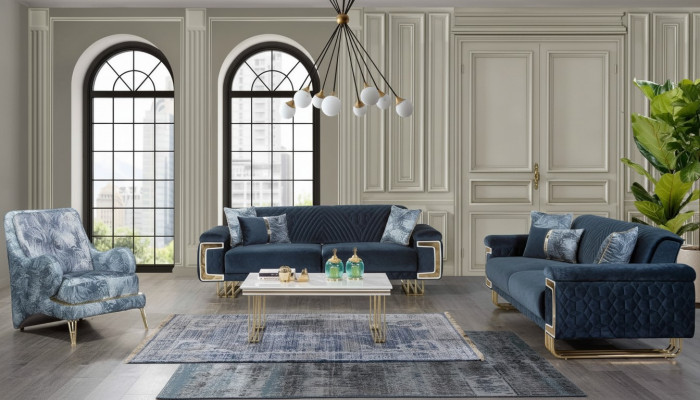 Modern Edelstol Sofa Garnitur, Dësch, Sesselen, Gepolsterte Miwwelen 4-Stéck Set