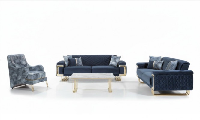 Modern Edelstol Sofa Garnitur, Dësch, Sesselen, Gepolsterte Miwwelen 4-Stéck Set