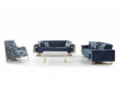 Modern Edelstol Sofa Garnitur, Dësch, Sesselen, Gepolsterte Miwwelen 4-Stéck Set