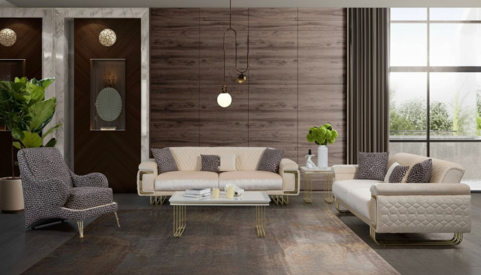 Design-Stotzëmmer Garnitur Luxus Dräisëtzer Couchtisch Bäistelltisch