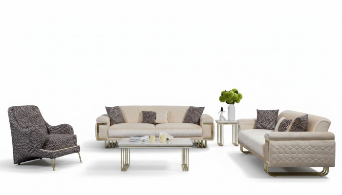 Design-Stotzëmmer Garnitur Luxus Dräisëtzer Couchtisch Bäistelltisch