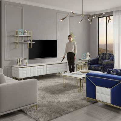 Stylvoll Wunnwand Garnitur Designer Edelstahl Regal Moderne TV-Schaf