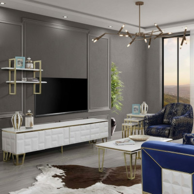 Stylvoll Wunnwand Garnitur Designer Edelstahl Regal Moderne TV-Schaf